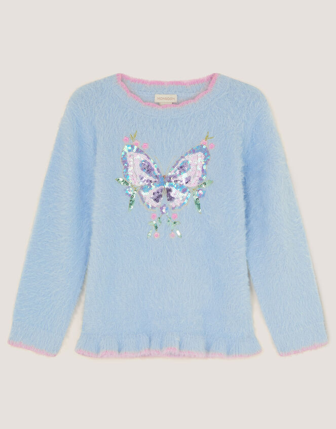 Embellished Butterfly Fluffy Jumper, Blue (BLUE), large