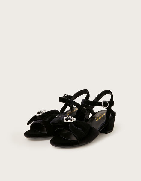 Velvet Sling Back Bow Mini Heels, Black (BLACK), large