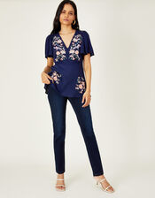 Embroidered T-Shirt in LENZING™ ECOVERO™ , Blue (NAVY), large