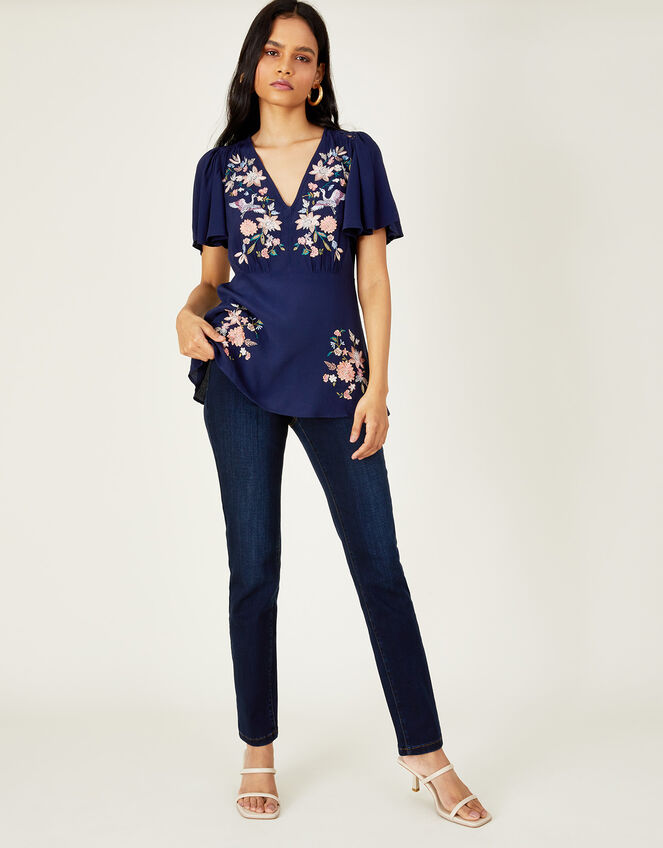 Embroidered T-Shirt in LENZING™ ECOVERO™ , Blue (NAVY), large