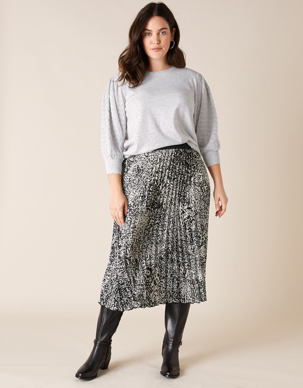 Grey leopard print pleated skirt clearance