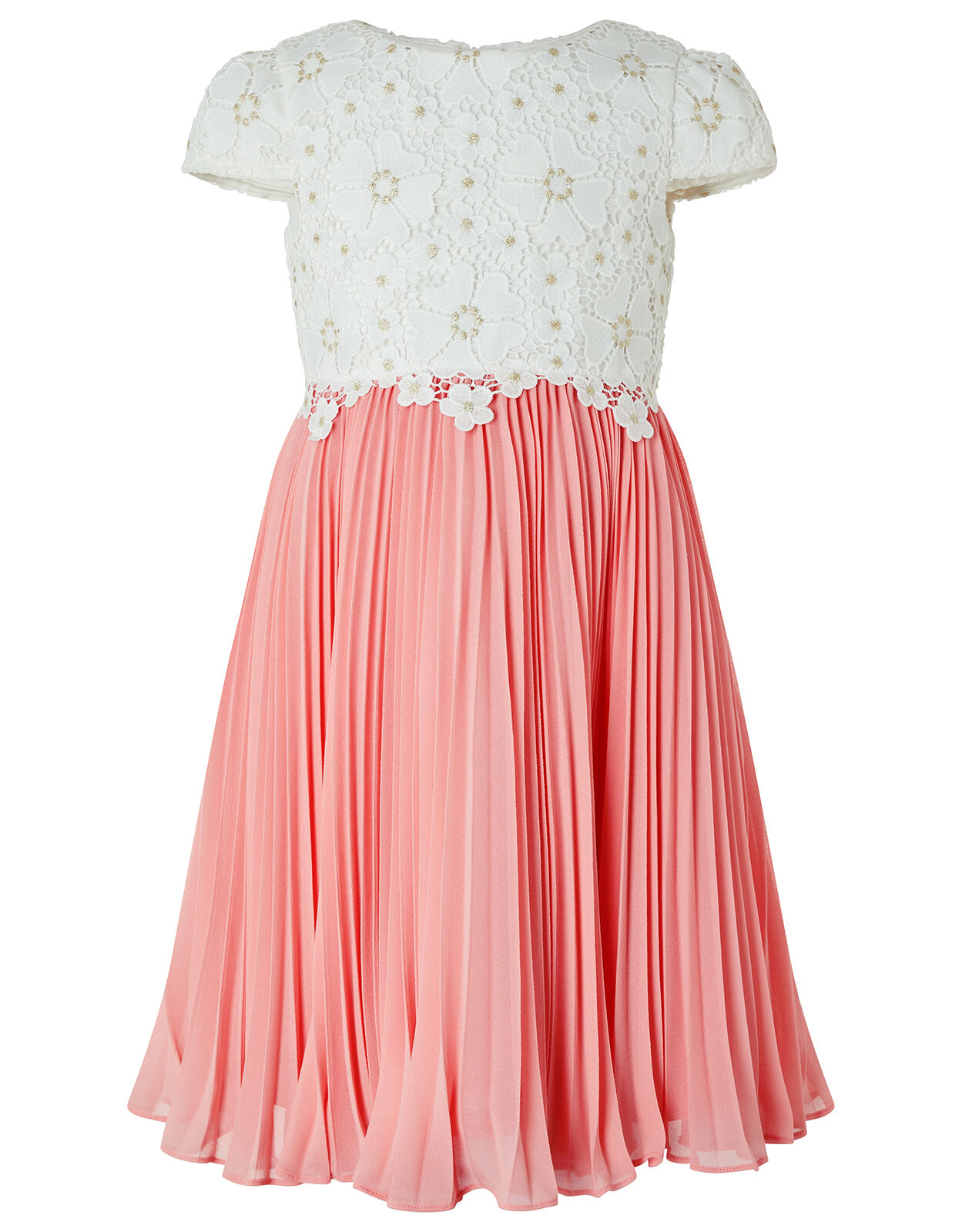 Freya Crochet Lace Dress with Pleated Skirt Ivory Girls Dresses