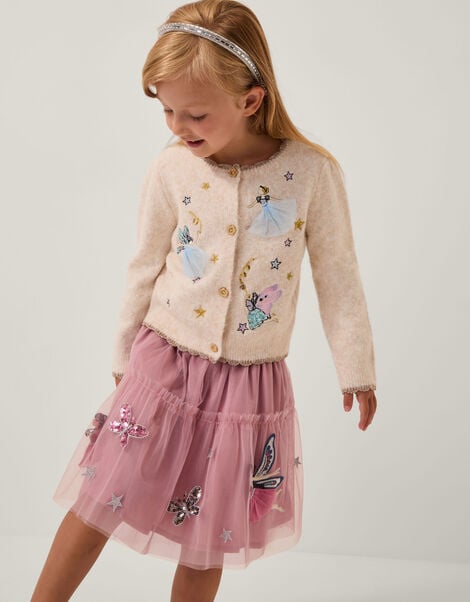 Fairy Star Embroidered Cardigan, Camel (OATMEAL), large