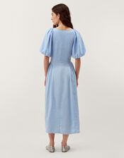 Lottie Puff Sleeve Linen Blend Midi Dress, Blue (PALE BLUE), large