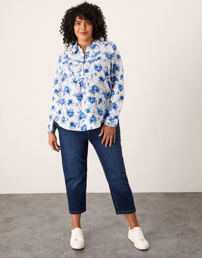 Floral Print Linen Shirt, Blue (BLUE), large
