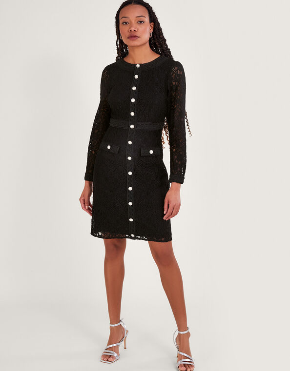 Lillian Lace Shift Dress, Black (BLACK), large