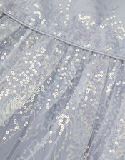 Sequin Puff Sleeve Tiered Party Dress, Blue (BLUE), large