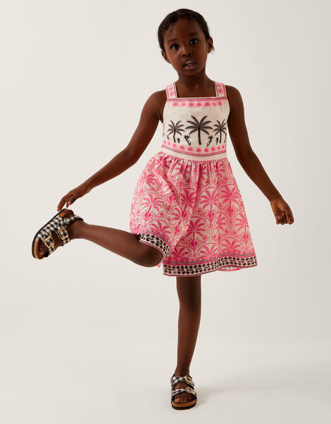 Palm Print Embroidered Playsuit, Pink (PINK), large