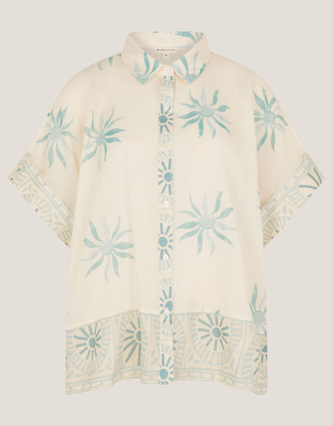 Tashie Sun Print Oversized Shirt, Blue (AQUA), large