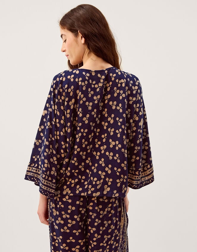 Clover Print Tassel Top, Blue (NAVY), large