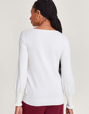 Side Knot Twist Sweater with LENZING™ ECOVERO™ , Ivory (IVORY), large