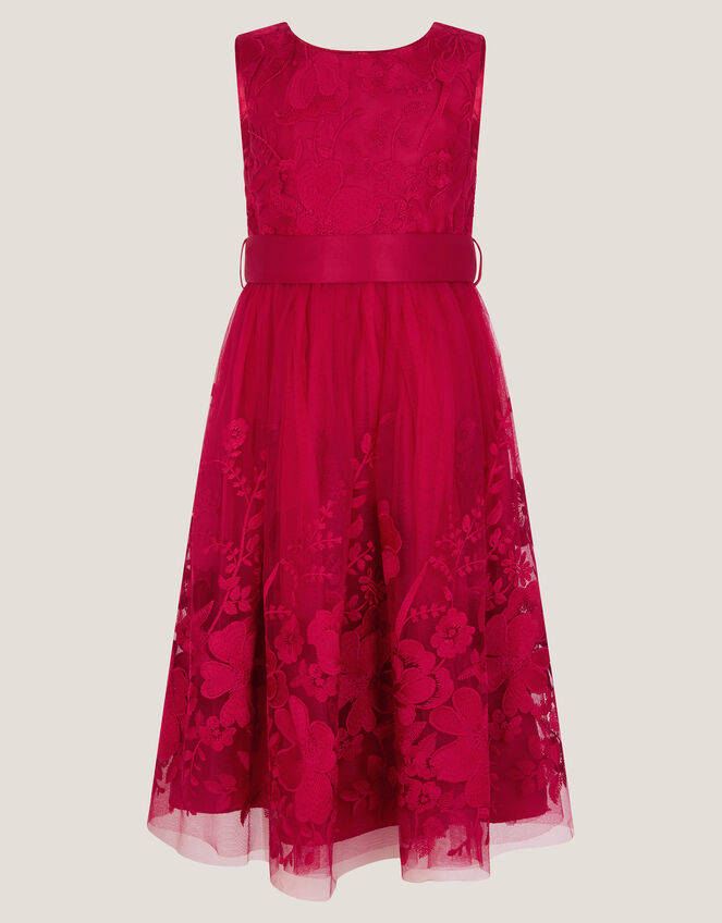 Alicia Embroidered Tulle Party Dress, Red (RED), large
