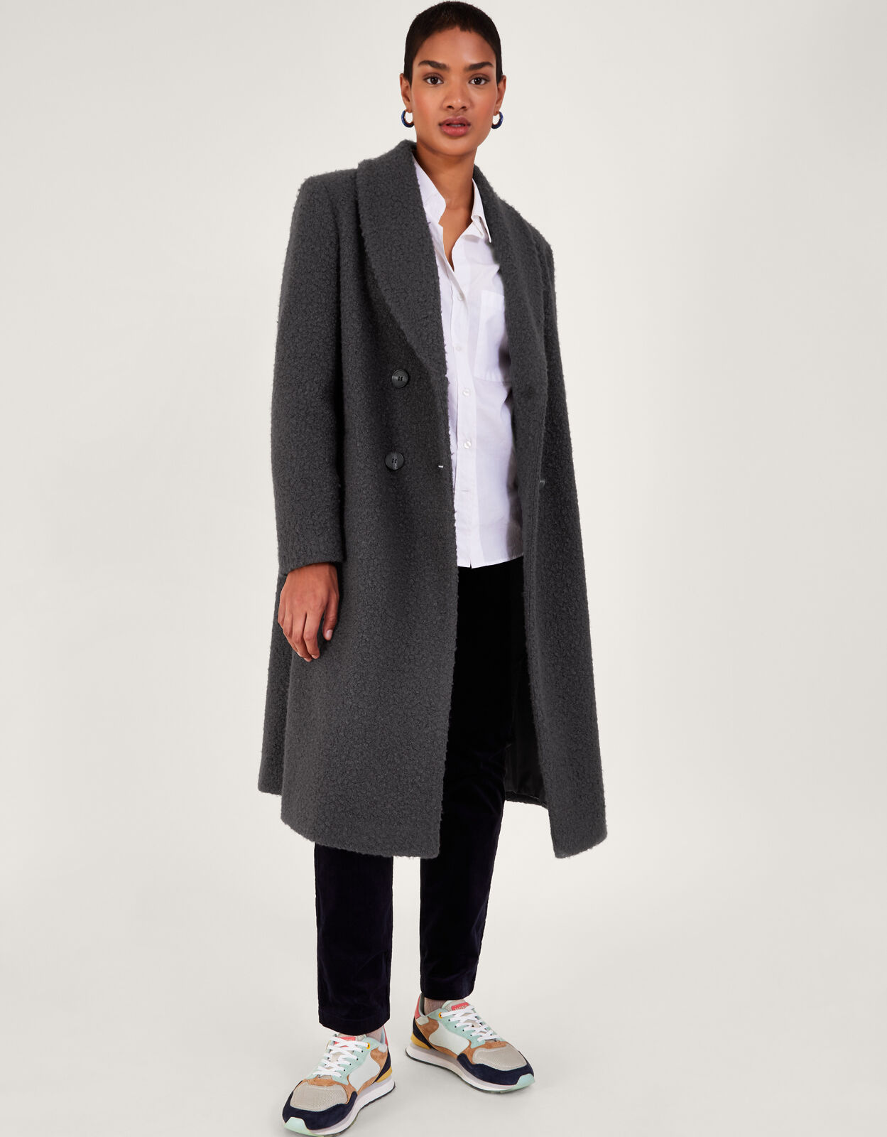 Gray boucle hotsell coat