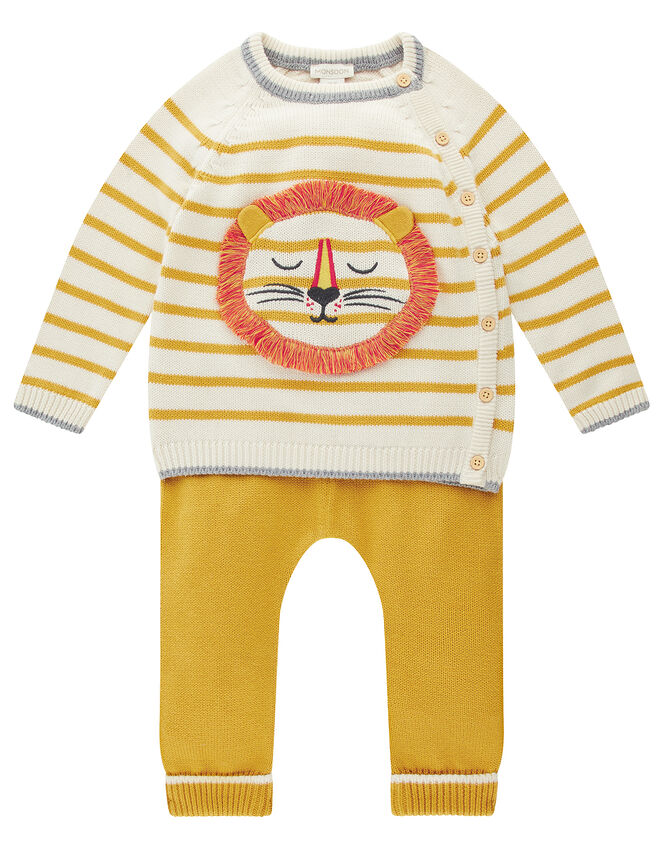 Newborn Baby Lion and Stripe Knit Set, Yellow (MUSTARD), large