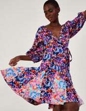 Palmer Print Pleated Dress, Blue (BLUE), large