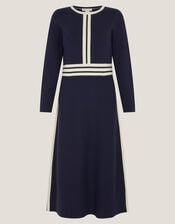 Keli Contrast Stripe Knit Midi Dress, Blue (NAVY), large
