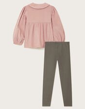Embroidered Corduroy Blouse and Leggings Set, Purple (LILAC), large