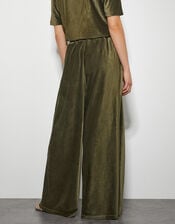 Shay Rib Velour Wide Leg Pants, Green (KHAKI), large