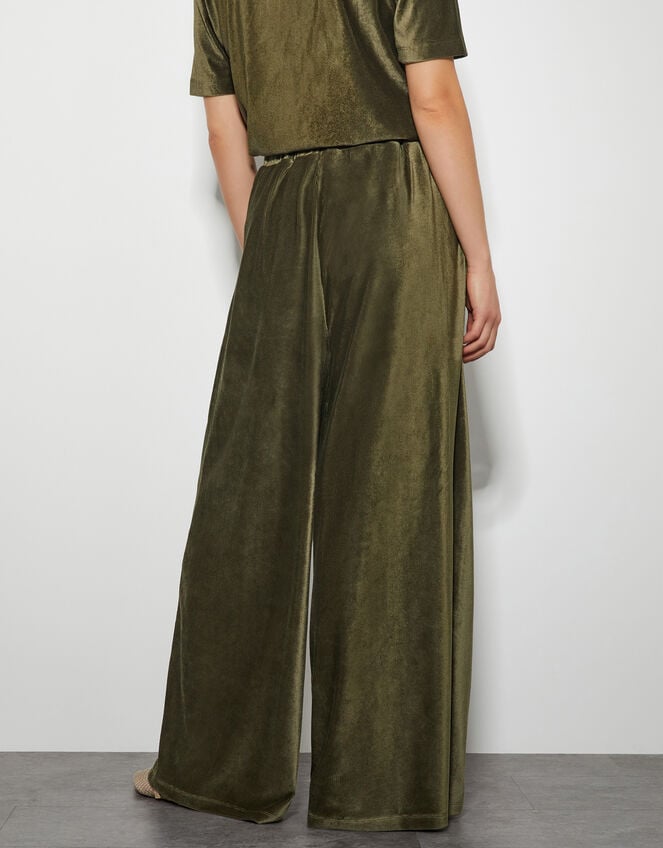 Shay Rib Velour Wide Leg Pants, Green (KHAKI), large