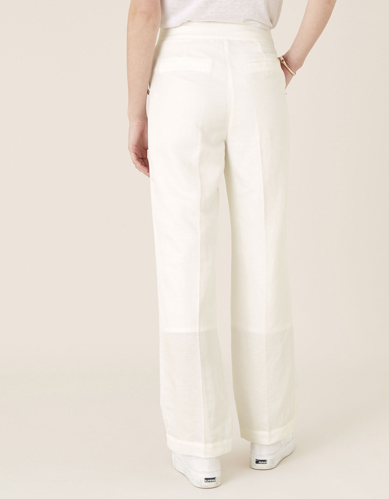 Smart Longer Length Trousers in Linen Blend White