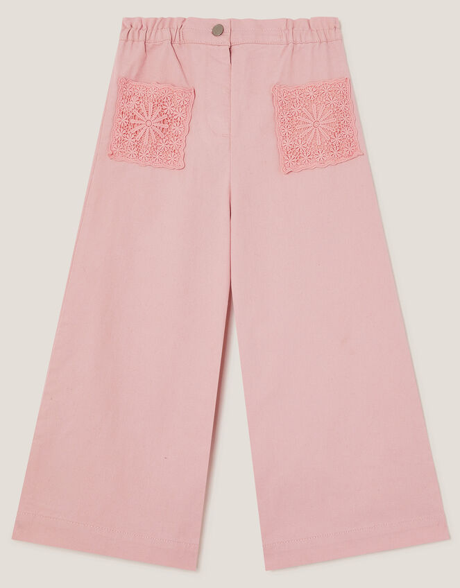 Crochet Pocket High-Waist Trousers, Pink (PINK), large