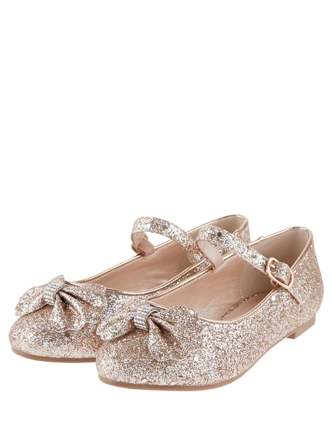 Glitter Scallop Bow Ballerina Flats, Gold (ROSE GOLD), large