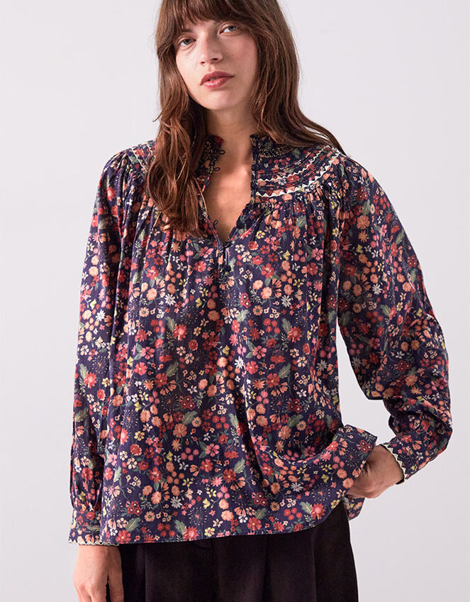 East Mariel Floral Print Cotton Blouse , Multi (MULTI), large
