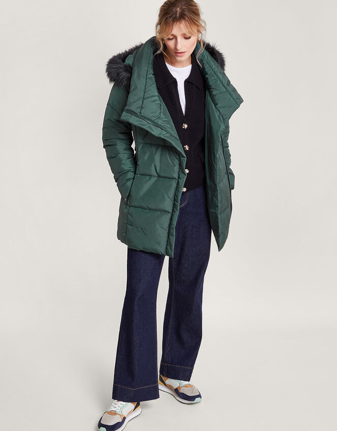 Pauline Faux Fur Hood Puffer Coat, Green (GREEN), large