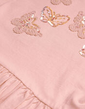 Tonal Beaded Butterfly Peplum T-Shirt, Pink (PINK), large