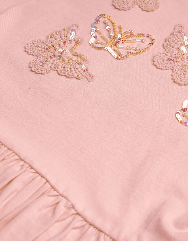 Tonal Beaded Butterfly Peplum T-Shirt, Pink (PINK), large