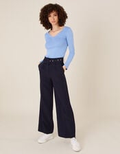 Circle Belt Wide Leg Trousers, Blue (NAVY), large