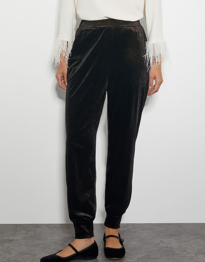 Gigi Glitter Velvet Hareem Trousers, Black (BLACK), large