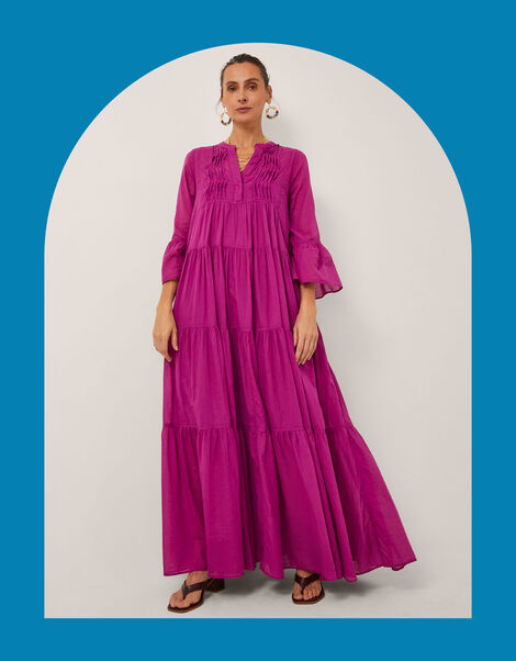 Devotion Twins Ocean Voile Maxi Dress, Pink (MAGENTA), large