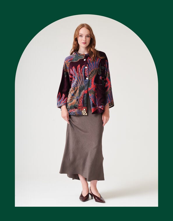 One Hundred Stars Crane Print Velvet Jacket, , large