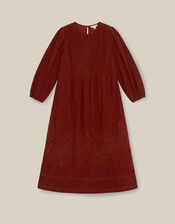 Joyce Embroidered Corduroy Midi Dress, Cognac (COGNAC), large