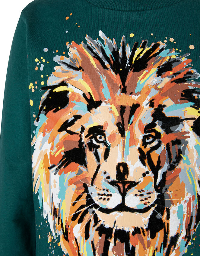 Lion Print Sweatshirt, Green (GREEN), large