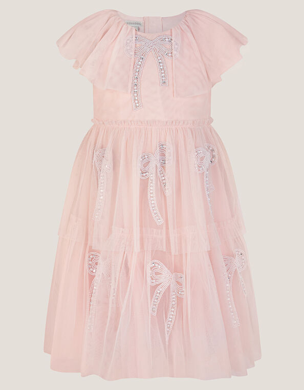 Embellished Bow Cape Sleeve Dress, Pink (PINK), large