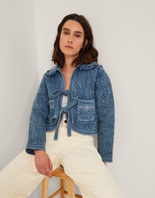 Quinn Tie Quilted Jersey Jacket, Blue (BLUE), large