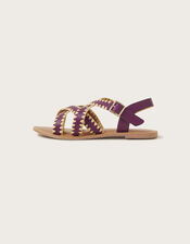 Leather Criss-Cross Flat Sandals, Purple (PURPLE), large