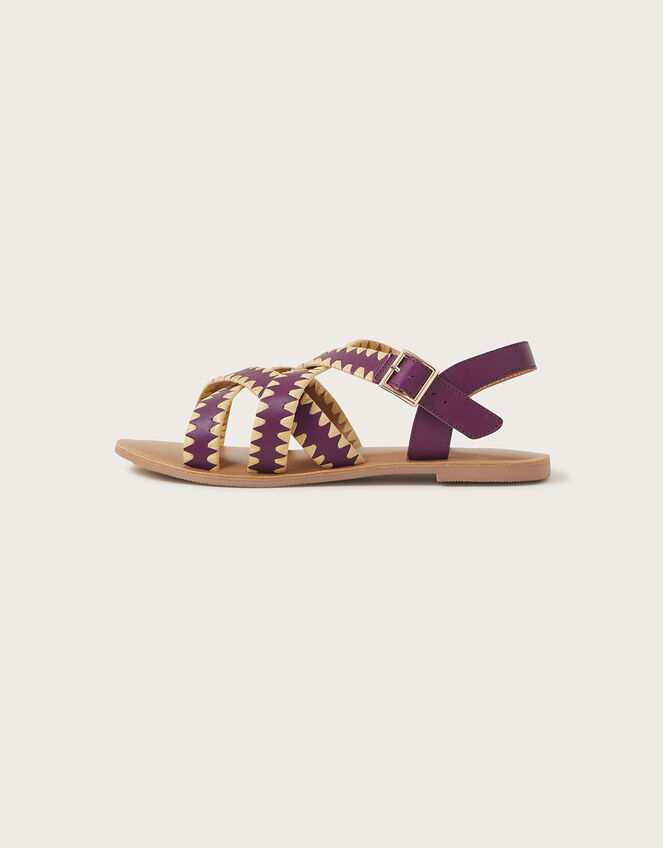 Leather Criss-Cross Flat Sandals, Purple (PURPLE), large