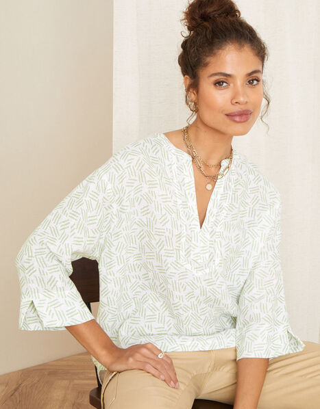 Printed Top in Pure Linen Ivory, Ivory (IVORY), large