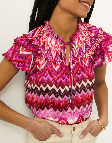 Crinkle Print Top with Recycled Polyester Pink, Pink (PINK), large