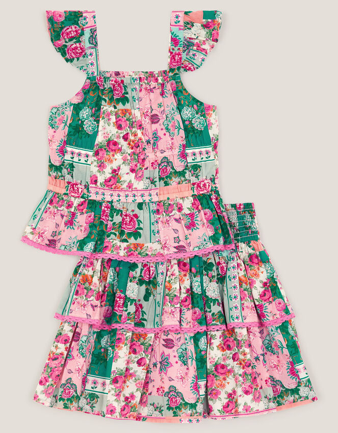 Floral Patchwork Top & Skirt Set, Green (GREEN), large