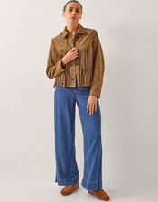 Lily Fringe Suede Jacket, Tan (TAN), large
