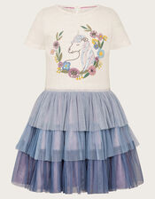 Short Sleeve Unicorn Disco Dress, Blue (BLUE), large