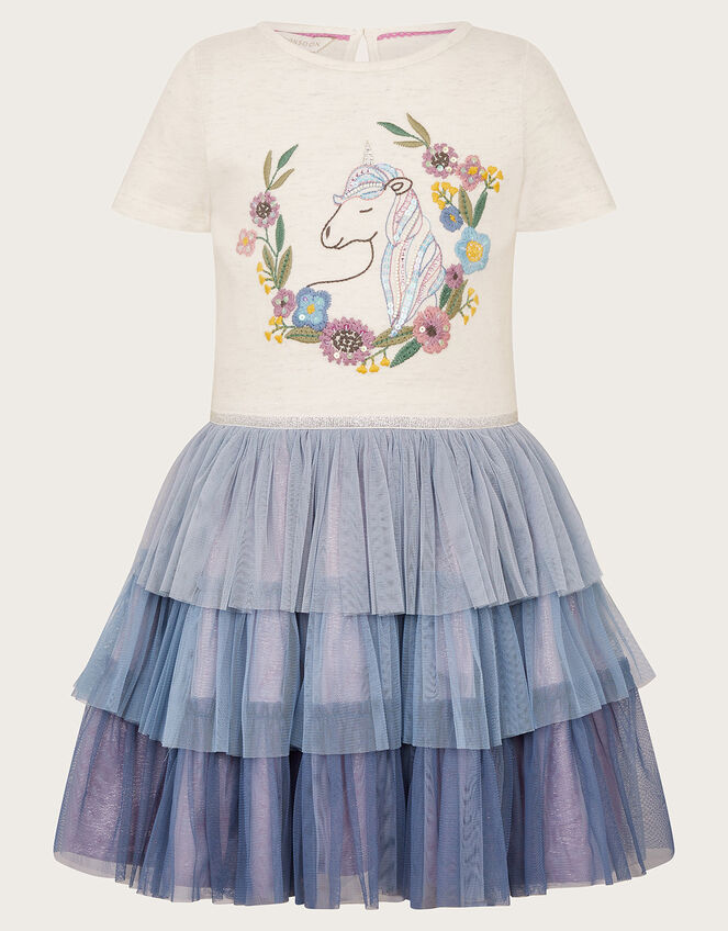 Short Sleeve Unicorn Disco Dress, Blue (BLUE), large