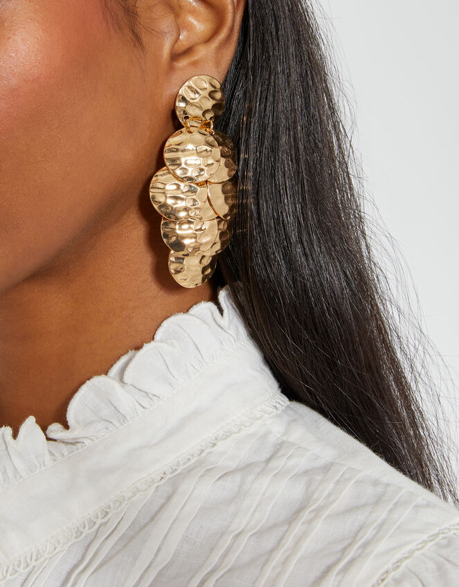Layered Hammer Coin Drop Earrings, , large