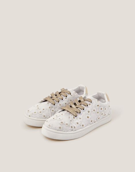 Floral Embroidered Trainers, Gold (GOLD), large