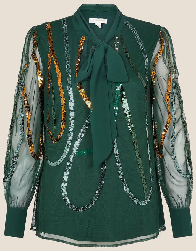Lydia Embellished Long Sleeve Blouse , Green (GREEN), large