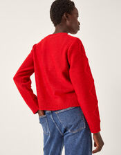 Evie Bow Cable Knit Cardigan, Red (RED), large